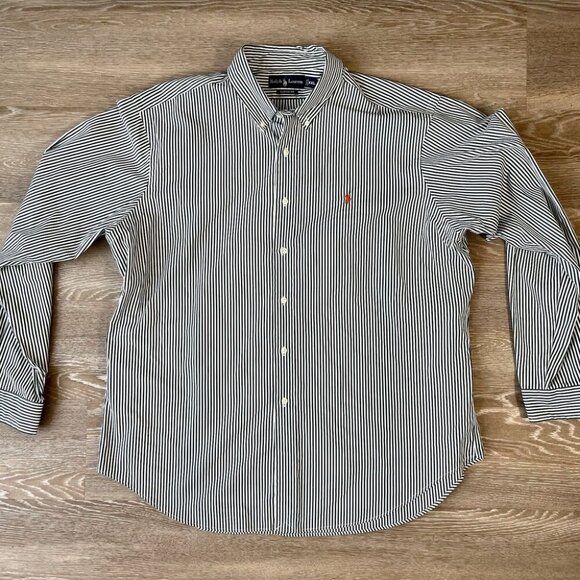 Vintage Polo Ralph Lauren Button Down Shirt Green White Striped Mens XXL - Picture 1 of 15